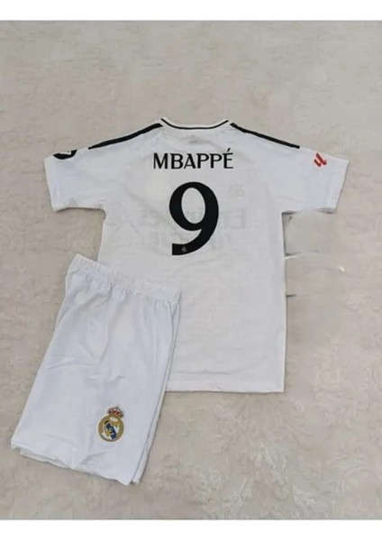 Real Madrid 2024/25 Sezon Mbappe Beyaz 9 Numara Yeni Sezon Çocuk Forma T-Shrt Şort Takımı Çorap+Bileklik Yanında fırsatları