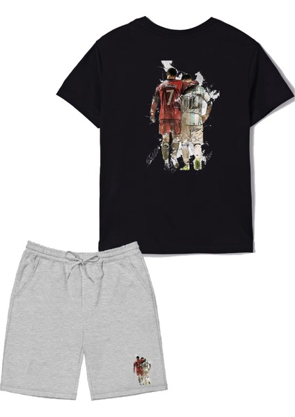 2'li Set Baskılı Erkek Çocuk Pamuk Şort Tshirt Takım 05 5 6 7 8 9 10 11 12 13 14 Yaş Tişört Futbol