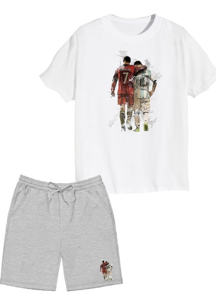 2'li Set Baskılı Erkek Çocuk Pamuk Şort Tshirt Takım 05 5 6 7 8 9 10 11 12 13 14 Yaş Tişört Futbol