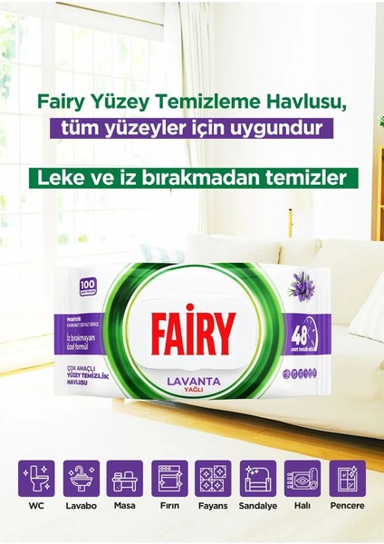 Çok Amaçlı Yüzey Temizlik Havlusu 100 Yaprak x 4 Adet (Lavanta, Power Wipes, Limon, Lilyum Çiçeği) Tek Ebat