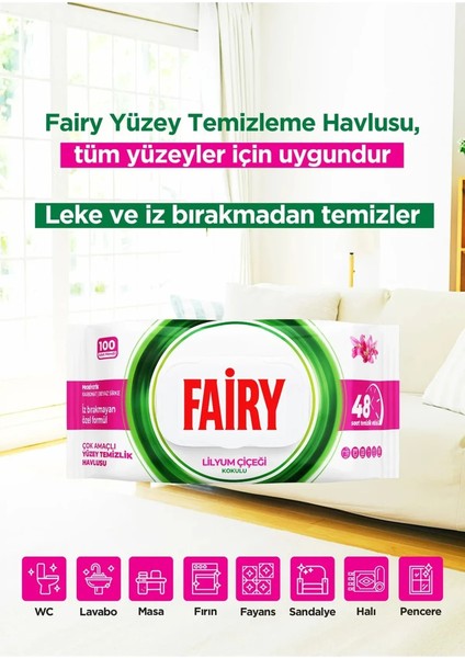 Çok Amaçlı Yüzey Temizlik Havlusu 100 Yaprak x 4 Adet (Lavanta, Power Wipes, Limon, Lilyum Çiçeği) Tek Ebat