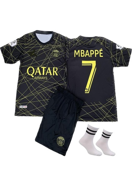 Mbappe Psg 21/22 Sezon Gold-Siyah Özel Tasarım Çocuk Forma T-Shrt Şort Takımı Çorap+Bileklik Yanında modelleri