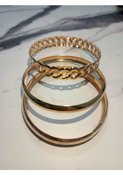 Parlak Gold Renk Kapalı Ağız Bilezik 3'lü