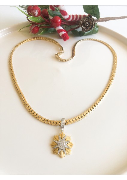 Zirkon Taşlı Yıldız Charmlı Paslanmaz Gold Kalın Italyan Zinciri Kadın Kolye fiyatları