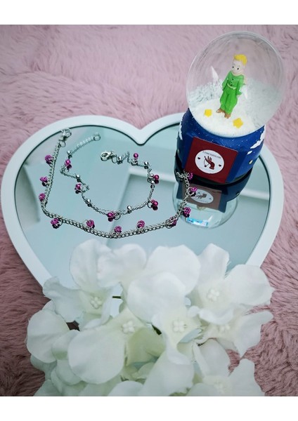 Halhal Modası 2 Renkten Oluşan(Pembe-Mor) Toplam 4 Tane Zincir ve Boncuktan Oluşan Halhal