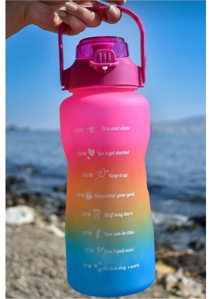Motivasyonel Su Matarası Renkli 3lü Vişne Rengi - Sticker Hediyeli