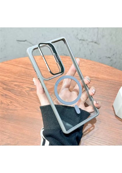 Samsung Galaxy A56 Kılıf Standlı Mika Magsafe Hassas Butonlu Metal Tuşlu + Kamera Lens Camı Hediyeli Set