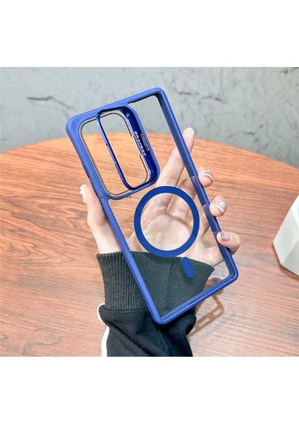 Samsung Galaxy A56 Kılıf Standlı Mika Magsafe Hassas Butonlu Metal Tuşlu + Kamera Lens Camı Hediyeli Set