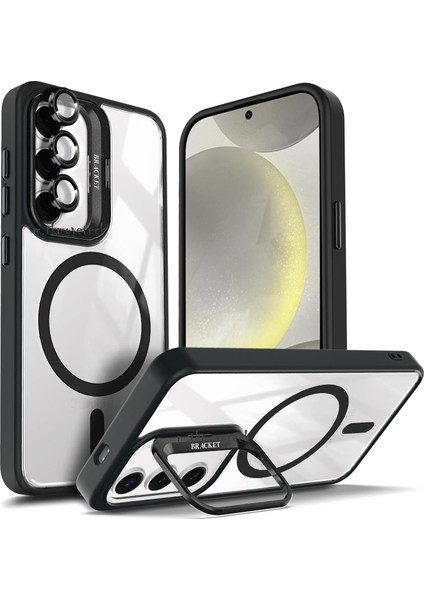 Samsung Galaxy A56 Kılıf Standlı Mika Magsafe Hassas Butonlu Metal Tuşlu + Kamera Lens Camı Hediyeli Set