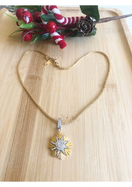 Zirkon Taşlı Yıldız Charmlı Paslanmaz Burgulu Gold Kadın Kolye modelleri