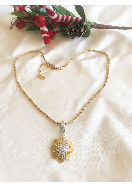 Zirkon Taşlı Yıldız Charmlı Paslanmaz Burgulu Gold Kadın Kolye fırsatları