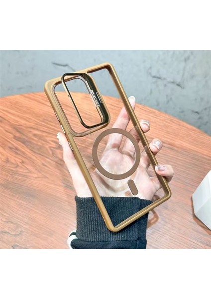 Samsung Galaxy A56 Kılıf Standlı Mika Magsafe Hassas Butonlu Metal Tuşlu + Kamera Lens Camı Hediyeli Set