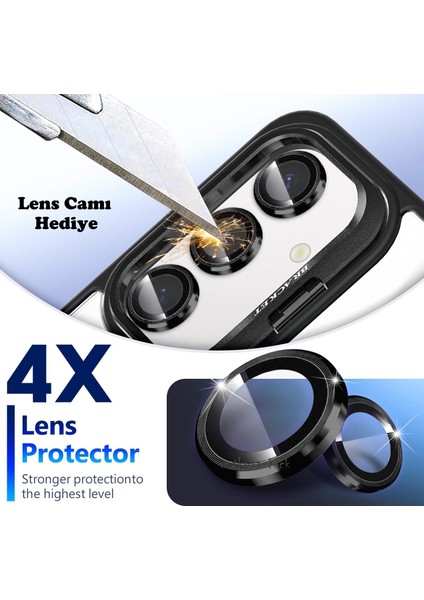 Samsung Galaxy A56 Kılıf Standlı Mika Magsafe Hassas Butonlu Metal Tuşlu + Kamera Lens Camı Hediyeli Set