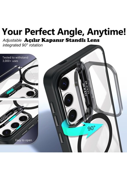 Samsung Galaxy A56 Kılıf Standlı Mika Magsafe Hassas Butonlu Metal Tuşlu + Kamera Lens Camı Hediyeli Set