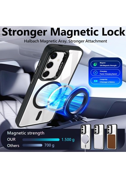 Samsung Galaxy A56 Kılıf Standlı Mika Magsafe Hassas Butonlu Metal Tuşlu + Kamera Lens Camı Hediyeli Set