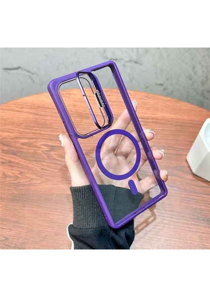 Samsung Galaxy A56 Kılıf Standlı Mika Magsafe Hassas Butonlu Metal Tuşlu + Kamera Lens Camı Hediyeli Set