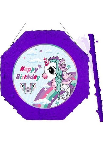 Unicorn Deniz Atı Pinyata 42 cm + Sopası Doğum Günü Eğlencesi -Parti Oyunu