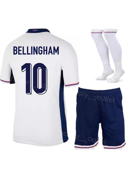 Bellingham Ingiltere Milli Takım Iç Saha Beyaz Çocuk Forma T-Shrt Şort Takımı Çorap+Bileklik Yanında