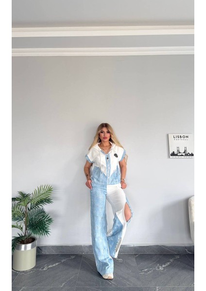 Kadın Yeni Sezon Kot Detaylı Iki Iplik Compakt Kumaş Pantolon Yandan Fermuarlı Takım fiyatları