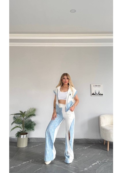 Kadın Yeni Sezon Kot Detaylı Iki Iplik Compakt Kumaş Pantolon Yandan Fermuarlı Takım modelleri