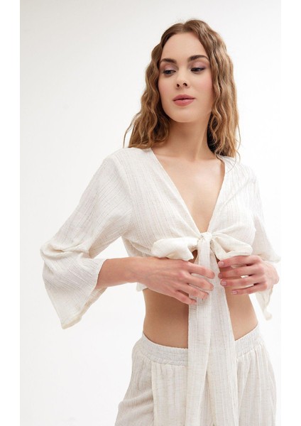 Ekru Keten Plaj Bluz modelleri