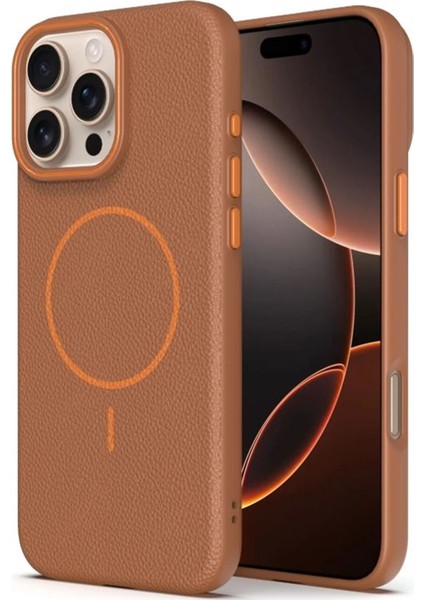 iPhone 15 Pro Uyumlu Kılıf Lichee Deri Desen Silikon Kablosuz Şarj Özellikli Taba