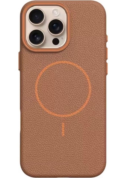 iPhone 15 Pro Uyumlu Kılıf Lichee Deri Desen Silikon Kablosuz Şarj Özellikli Taba