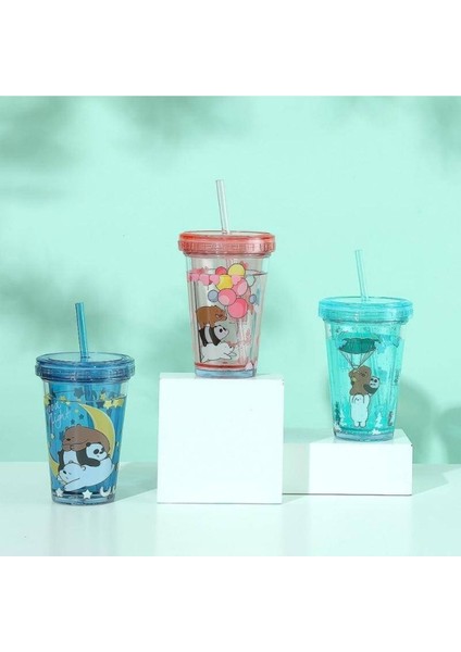 We Bare Bears Lisanslı Pipetli Sulu Plastik Şişe 320ML