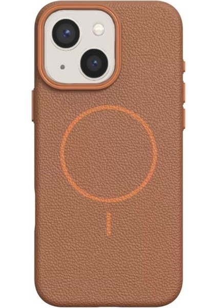 iPhone 13 Uyumlu Kılıf Lichee Deri Desen Silikon Kablosuz Şarj Özellikli Taba