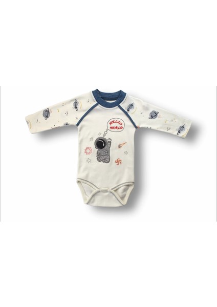 3-6 6-9 9-12 Ay Şirin Kozmonot Nakışlı Şapkalı Uzun Kollu Zıbınlı 3lü Kız-Erkek Bebek Takımı Ekru fiyatları