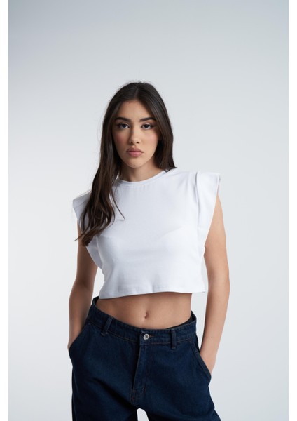 Kolsuz Kısa Beyaz Bluz