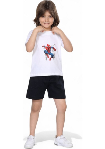 Erkek Çocuk Yazlık Şort Baskılı Tshirt Alt Üst Pamuklu Penye 2'li Takım