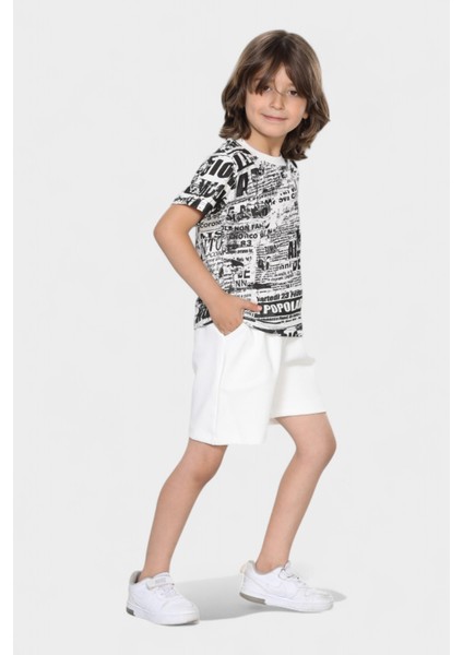 Erkek Çocuk Yazlık Şort Baskılı Tshirt Alt Üst Pamuklu Penye 2'li Takım