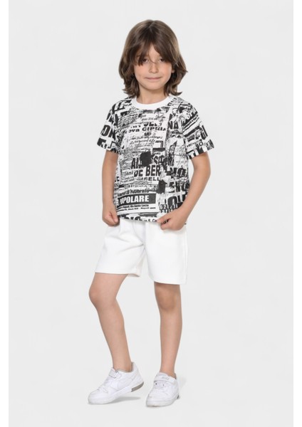 Erkek Çocuk Yazlık Şort Baskılı Tshirt Alt Üst Pamuklu Penye 2'li Takım fırsatları