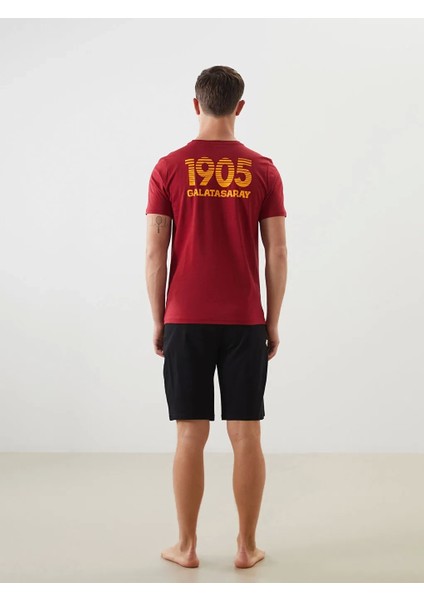 Kırmızı Bisiklet Yaka Gs Taraftar Baskılı %100 Pamuk Erkek Şortlu Pijama Takımı