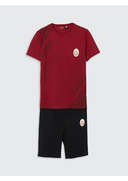 Kırmızı Bisiklet Yaka Gs Taraftar Baskılı %100 Pamuk Erkek Şortlu Pijama Takımı