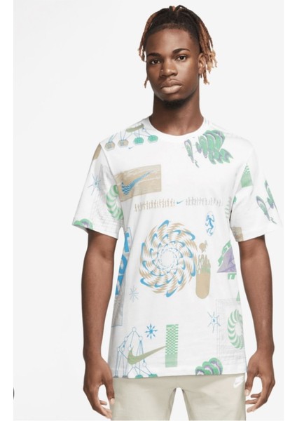 Festival Aop Erkek Beyaz T-Shirt Pamuklu FB9780-100