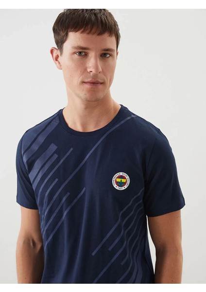 Lacivert Bisiklet Yaka Fb Taraftar Baskılı %100 Pamuk Erkek Şortlu Pijama Takımı