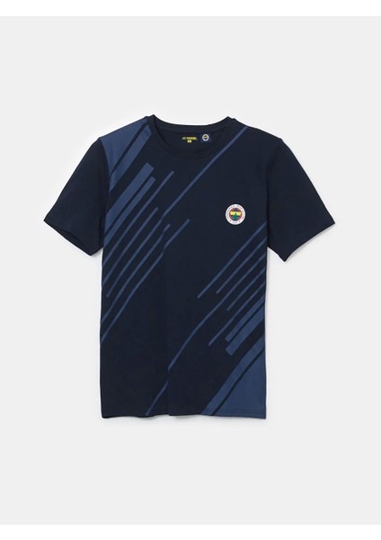Lacivert Bisiklet Yaka Fb Taraftar Baskılı %100 Pamuk Erkek Şortlu Pijama Takımı