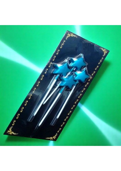 Vıp Yüksek Kalite 4 Adet Parlak Metalik Yıldızlı Mavi Mum Mavi Yıldızlı Pasta Mumu Doğum Günü Mumu