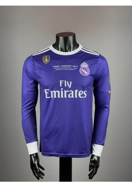 Cristiano Ronaldo Real Madrid Mor 2017 Cardif Şampiyonlar Ligi Uzun Kol Yetişkin Forma T-Shrt
