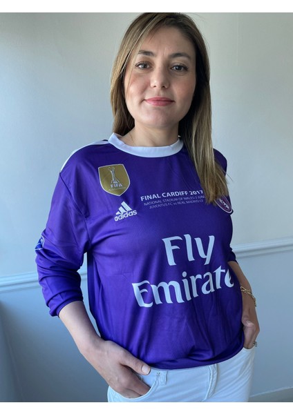 Cristiano Ronaldo Real Madrid Mor 2017 Cardif Şampiyonlar Ligi Uzun Kol Yetişkin Forma T-Shrt fırsatları