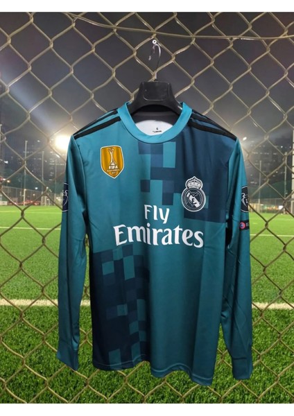 Cristiano Ronaldo Real Madrid Turkuaz 2018 Şampiyonlar Ligi Uzun Kol Yetişkin Forma T-Shrt