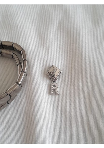 Çelik R Harfli Zirkon Taşlı Italyan Charm