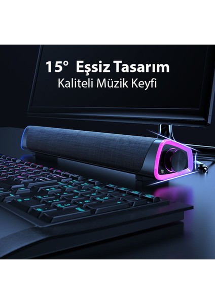 Hassas Bluetooth Kablosuz Masasüstü Hoparlör Soundbar Rgb Işıklı Gaming Hoparlör