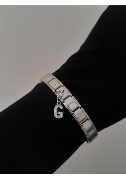 Çelik G Harfli Zirkon Taşlı Italyan Charm Bileklik