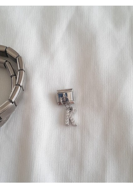 Çelik K Harfli Zirkon Taşlı Italyan Charm
