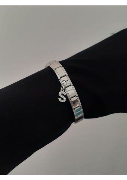 Çelik S Harfli Zirkon Taşlı Italyan Charm Bileklik
