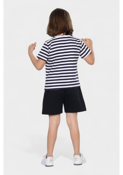 Erkek Çocuk Yazlık Şort Baskılı Tshirt Alt Üst Pamuklu Penye 2'li Takım