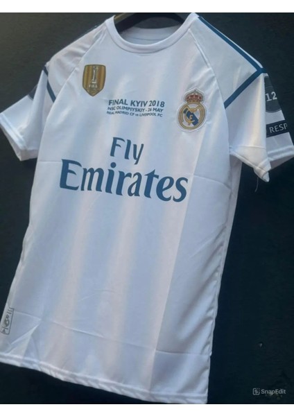 Real Madrid Sergio Ramos 2018 Iç Saha Beyaz 4 Numara Şampiyonlar Ligi Kısa Kol Yetişkin Forma T-Shrt